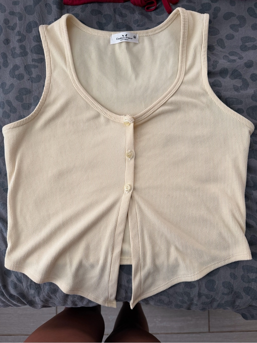 Ribbed Cream Button-Front Tank Top